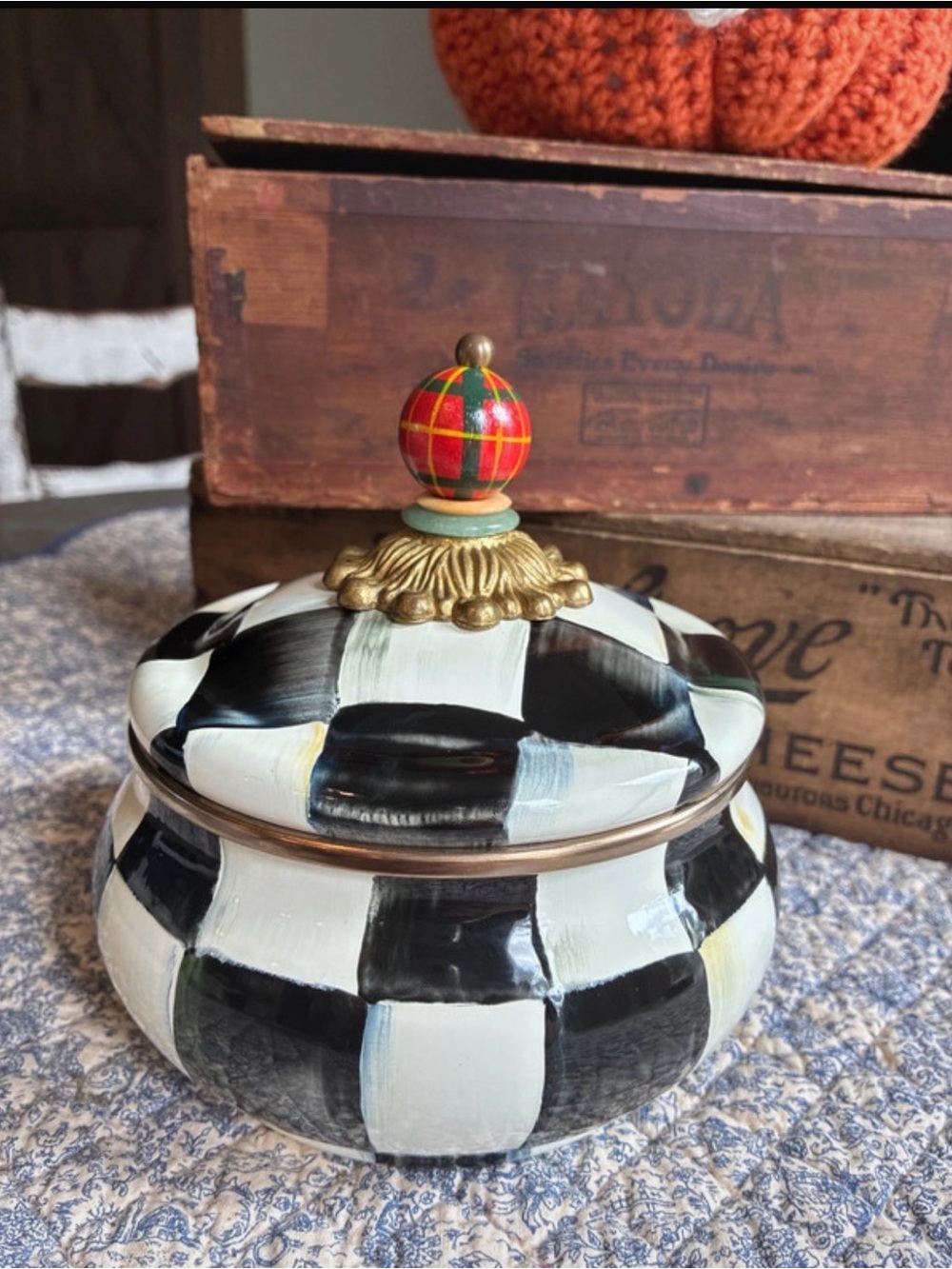Mackenzie Childs courtly check squashed pot